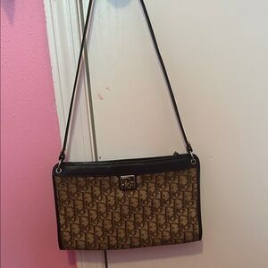 Dior Brown Monogram Shoulder Bag with Black Trim